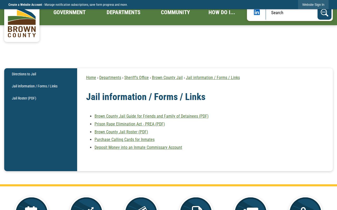 Brown County Jail roster information page for current custody records